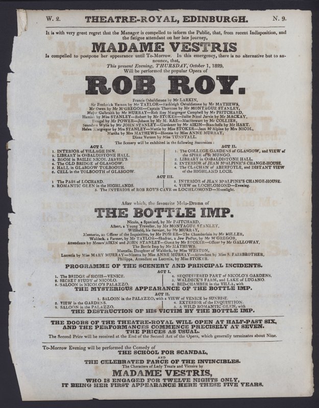 Programa de teatro para el Theatre Royal, Edimburgo de Scottish School