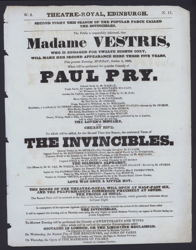 Programa de teatro para el Theatre Royal, Edimburgo, 5 de octubre de 1829 de Scottish School