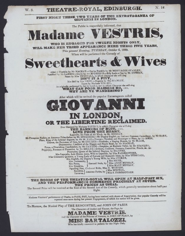 Programa de teatro para el Theatre Royal, Edimburgo, 6 de octubre de 1829 de Scottish School