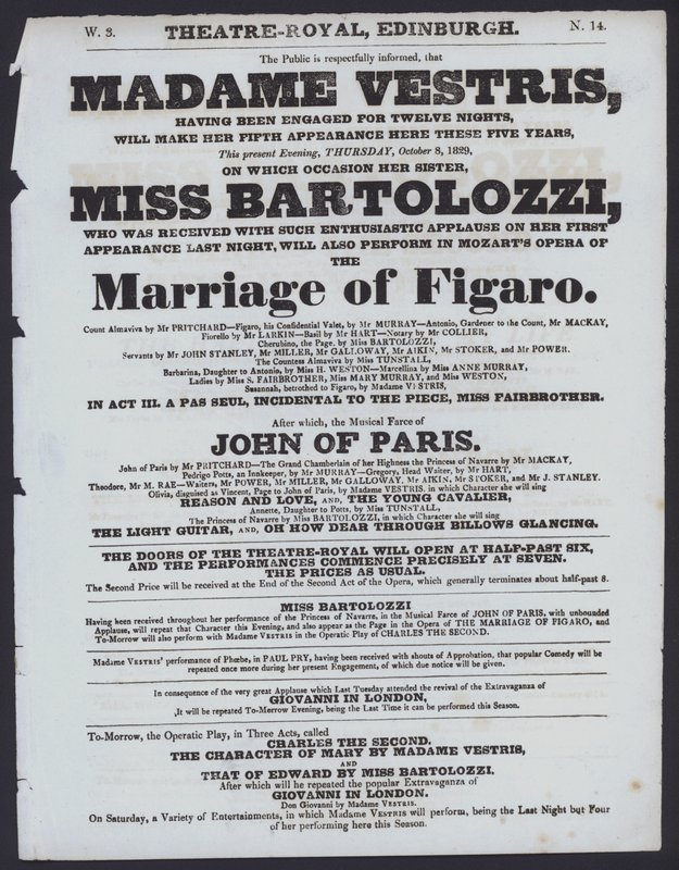 Programa de teatro para el Theatre Royal, Edimburgo, 8 de octubre de 1829 de Scottish School