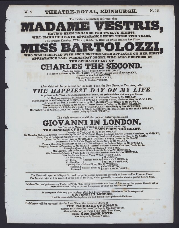 Programa de teatro para el Theatre Royal, Edimburgo, 9 de octubre de 1829 de Scottish School