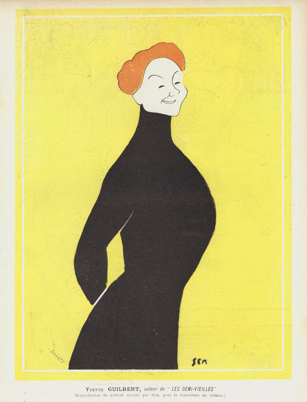 Yvette Guilbert, cantante y actriz de cabaret francesa. Ilustración para Le Rire de Sem