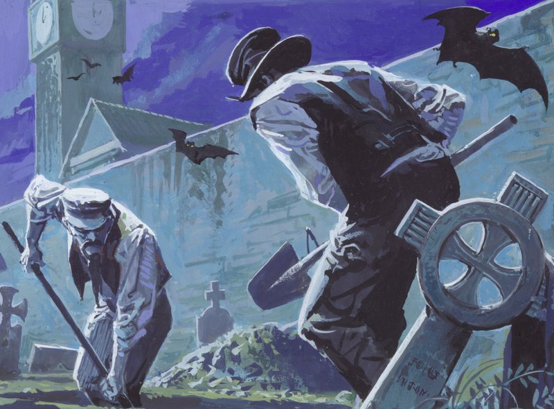 Burke y Hare, ladrones de tumbas y asesinos (gouache sobre papel) de Severino Baraldi