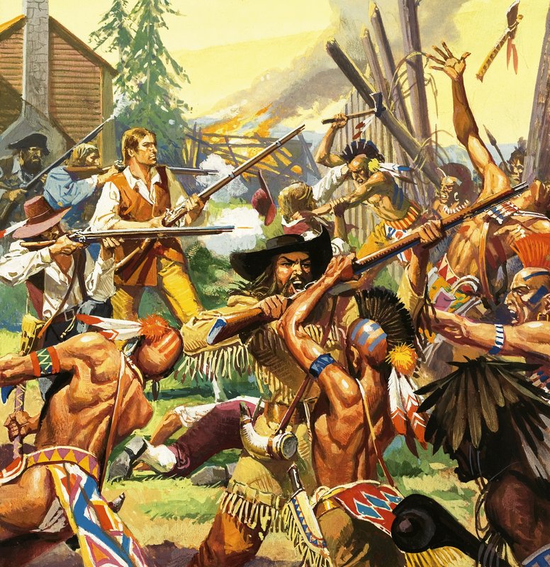 Daniel Boone defendiendo una granja de Kentucky del ataque de los indios de Severino Baraldi