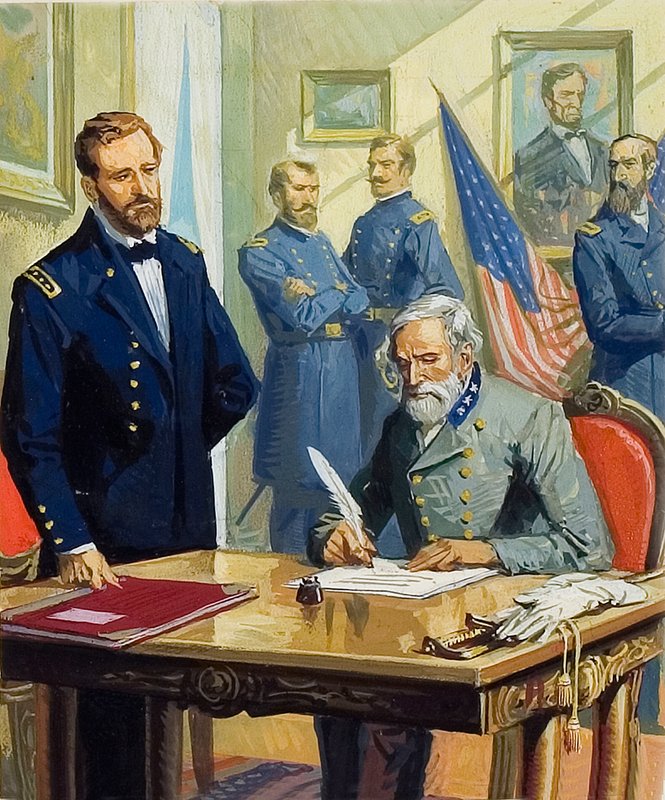 El General Ulysses Grant acepta la rendición del General Lee en Appomattox de Severino Baraldi