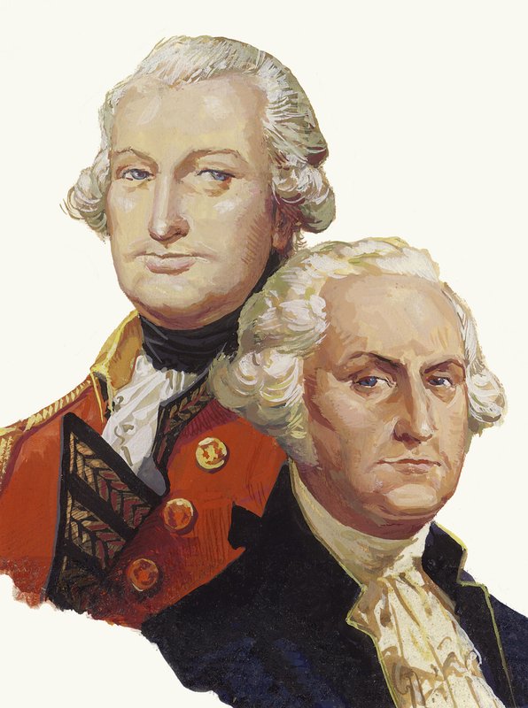 Lord Cornwallis y George Washington (gouache sobre papel) de Severino Baraldi