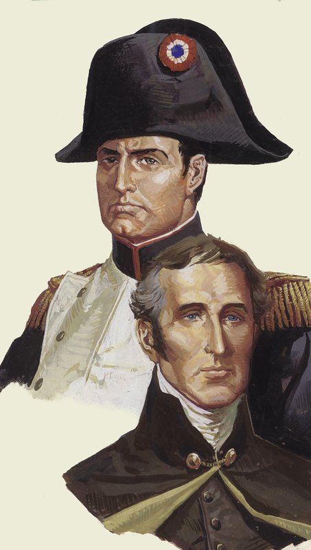 Napoleón y Wellington (gouache sobre papel) de Severino Baraldi