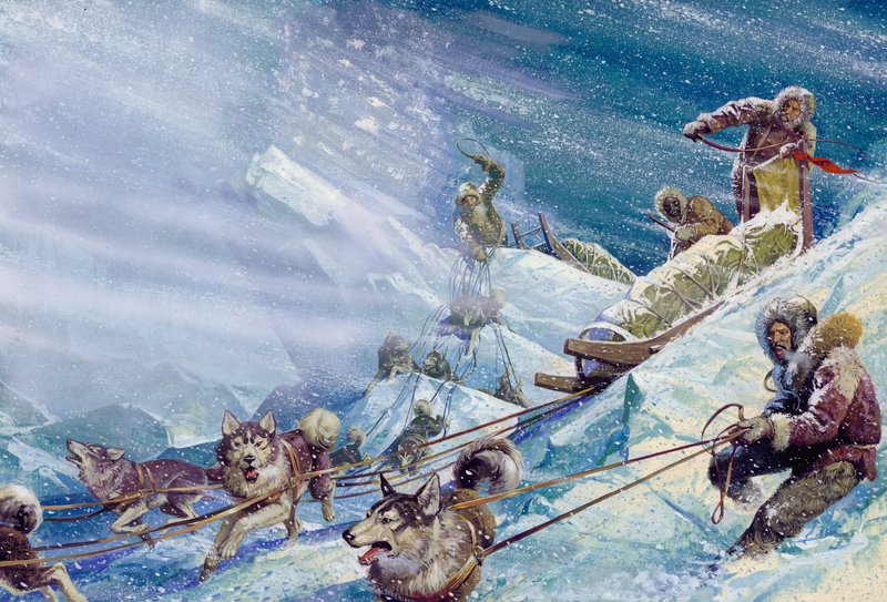 Expedición de Robert Peary al Polo Norte (gouache sobre papel) de Severino Baraldi
