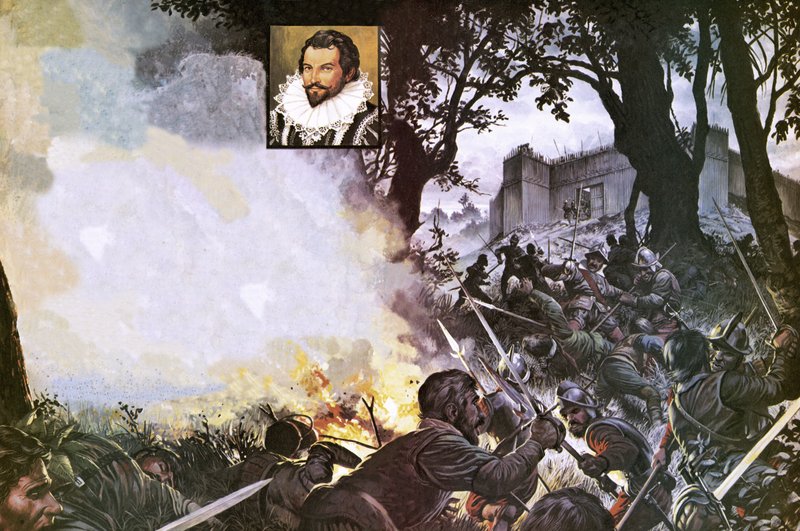 Los hombres de Sir Walter Raleigh atacan un fuerte español de Severino Baraldi