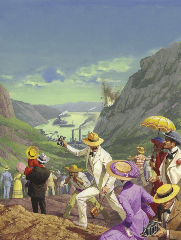 Espectadores admirando el Canal de Panamá de Severino Baraldi