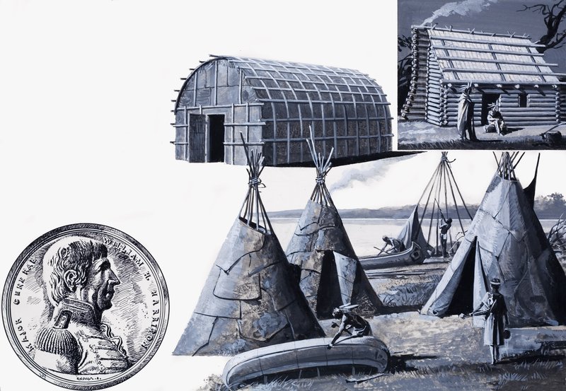 Las casas de los distintos tipos de indios americanos (gouache sobre papel) de Severino Baraldi