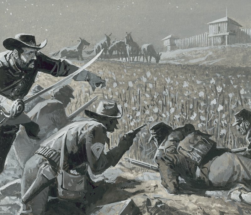 Con sus hombres ocultos, Fetterman esperó a que los indios merodeadores... de Severino Baraldi