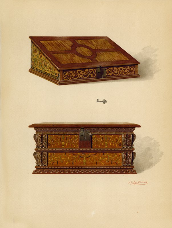 Caja Incrustada de Roble, propiedad de Edward Quilter de Shirley Charles Llewellyn Slocombe