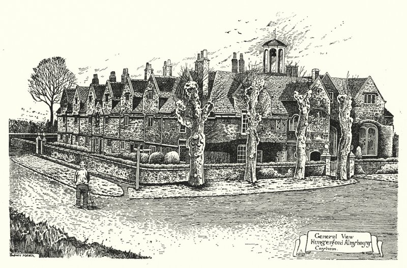 Vista General, Casas de Beneficencia de Hungerford, Corsham (grabado) de Sidney Heath