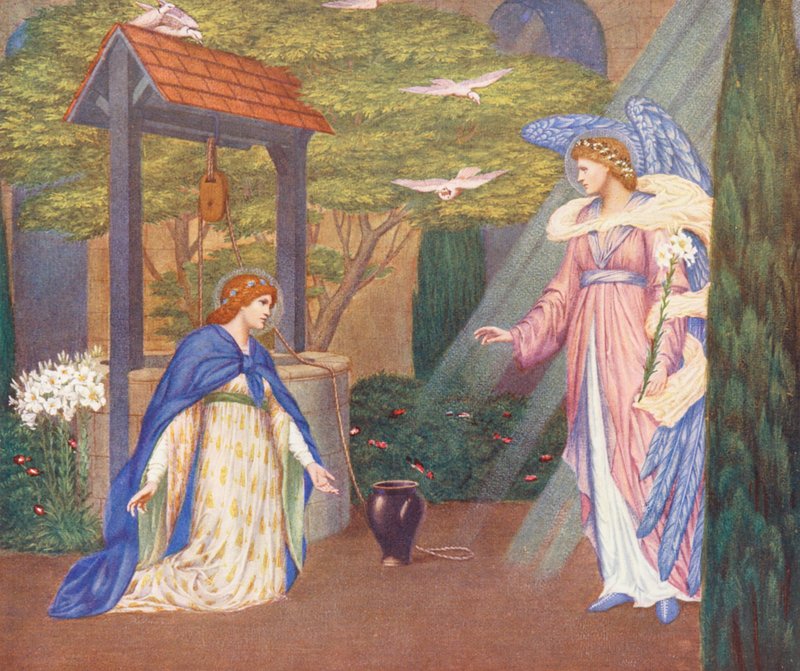 La Leyenda Dorada: María en el pozo (litografía en color) de Sidney Meteyard