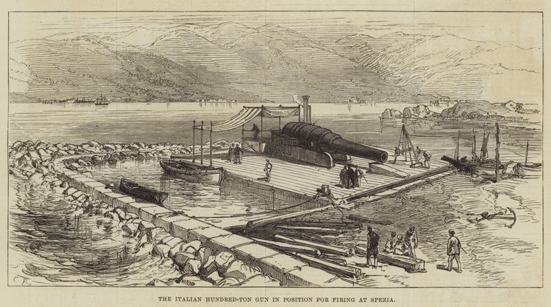 El Cañón Italiano de Cien Toneladas en Posición para Disparar en Spezia de Sir John Charles Robinson