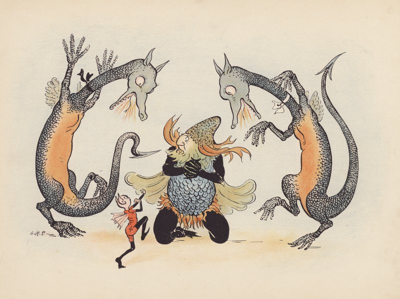 Ilustración para Little Twin Dragons de S Rosamond Praeger (litografía en color) de Sophia Rosamond Praeger