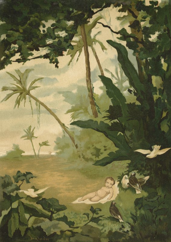 Las palomas alimentando al infante Semiramis en el desierto de Spanish School
