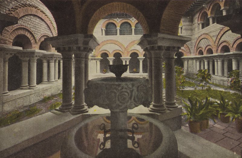 Montserrat: Claustro románico; Claustro románico (foto coloreada) de Spanish Photographer