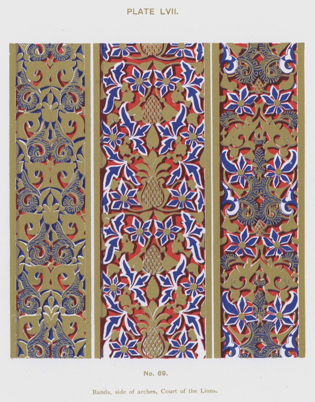 Bandas, lado de los arcos, Patio de los Leones (litografía en color) de Spanish School
