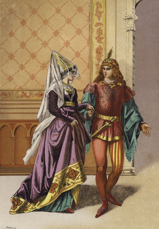 Noble europea y juglar, siglo XV de Spanish School