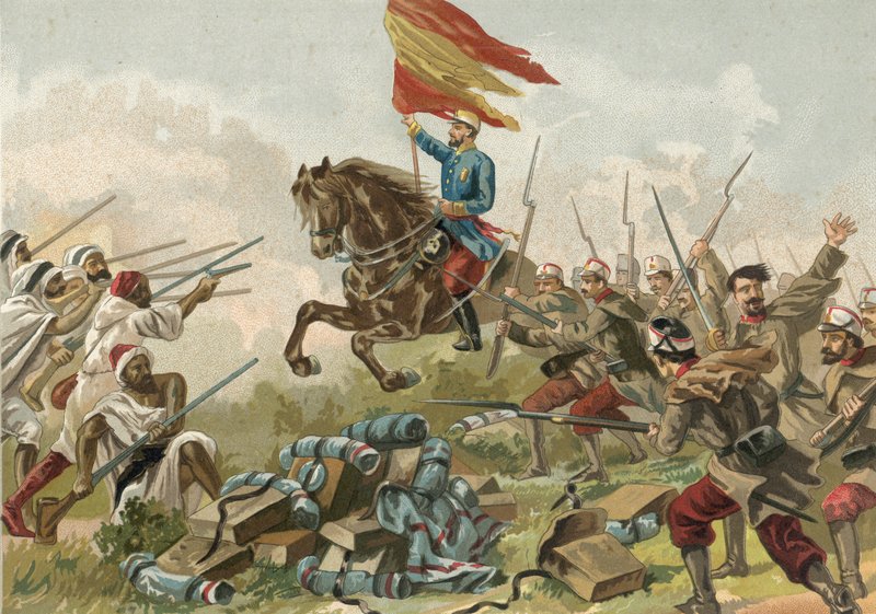 Heroísmo del General Prim en Castillejos, Marruecos, 1859 de Spanish School