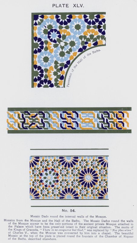 Zócalo de mosaico alrededor de las paredes internas de la mezquita de Spanish School