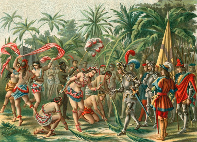 Recepción de Anacaona, llamada la Flor de Oro, en La Española para Bartolomé Colón y Hermano del Almirante de Spanish School