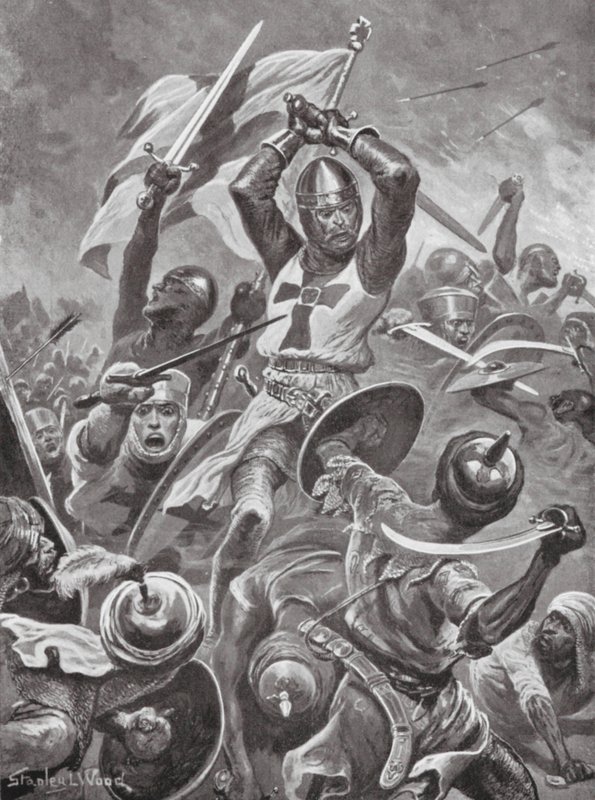 Cruzados asaltando la ciudad de Tiro (litografía) de Stanley L. (after) Wood