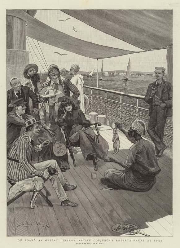 A bordo de un transatlántico oriental, un espectáculo de un mago nativo en Suez de Stanley L. Wood
