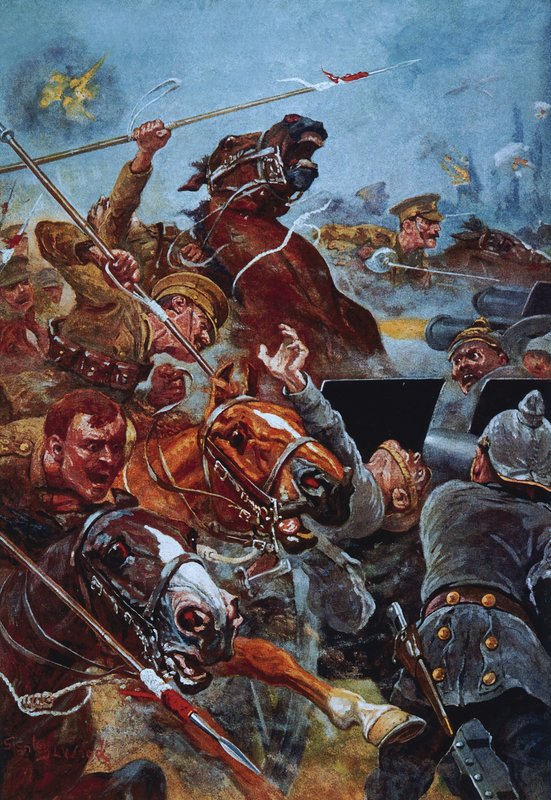 La carga de los 9º Lanceros durante la retirada de Mons de Stanley L. Wood