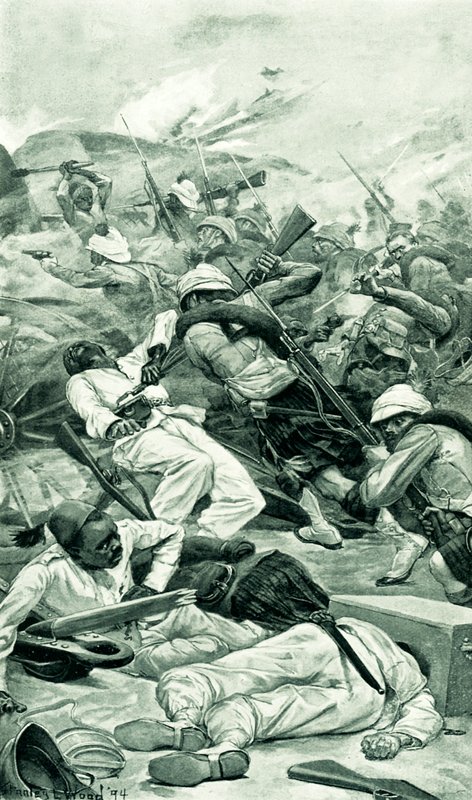Los montañeses asaltando un reducto en la batalla de Tel el Kebir de Stanley L. Wood