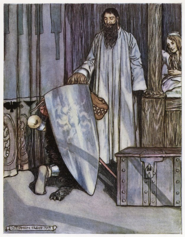 Ilustración de Siegfried el matadragones (litografía en color) de Stephen Reid