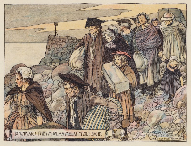 Ilustración para The Deserted Village de Oliver Goldsmith (litografía en color) de Stephen Reid