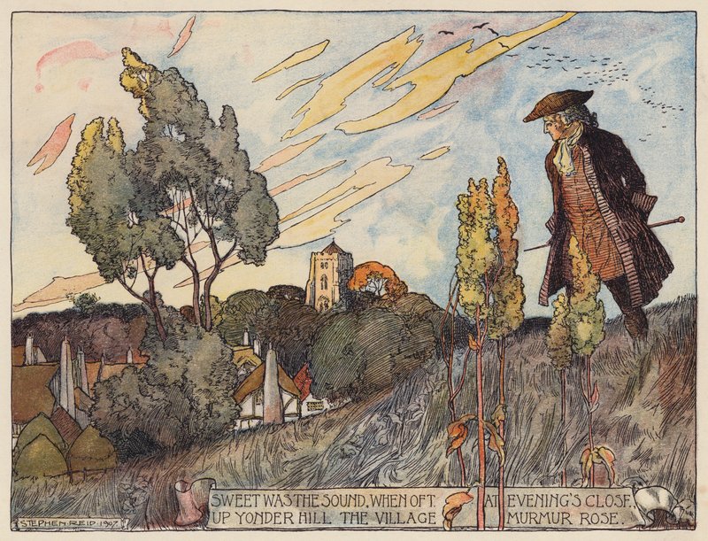 Ilustración para The Deserted Village de Oliver Goldsmith (litografía en color) de Stephen Reid