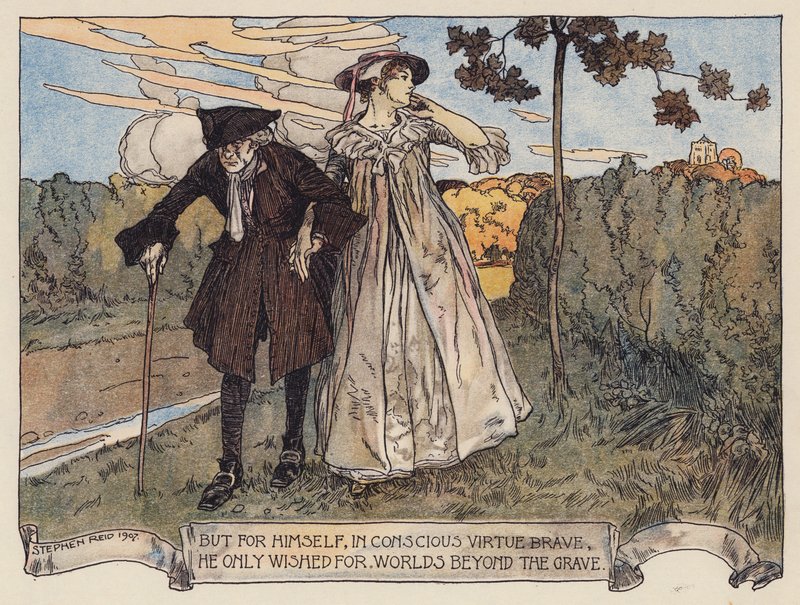 Ilustración para The Deserted Village de Oliver Goldsmith (litografía en color) de Stephen Reid