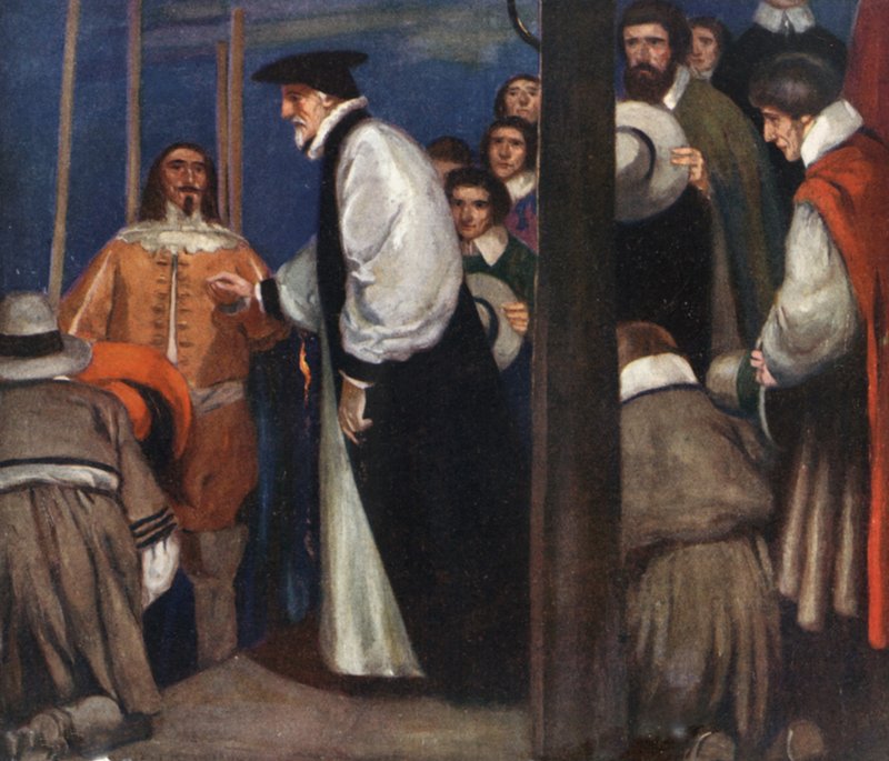 Laud entrando en la barcaza en Lambeth para ir a la Torre (litografía en color) de Stephen Reid