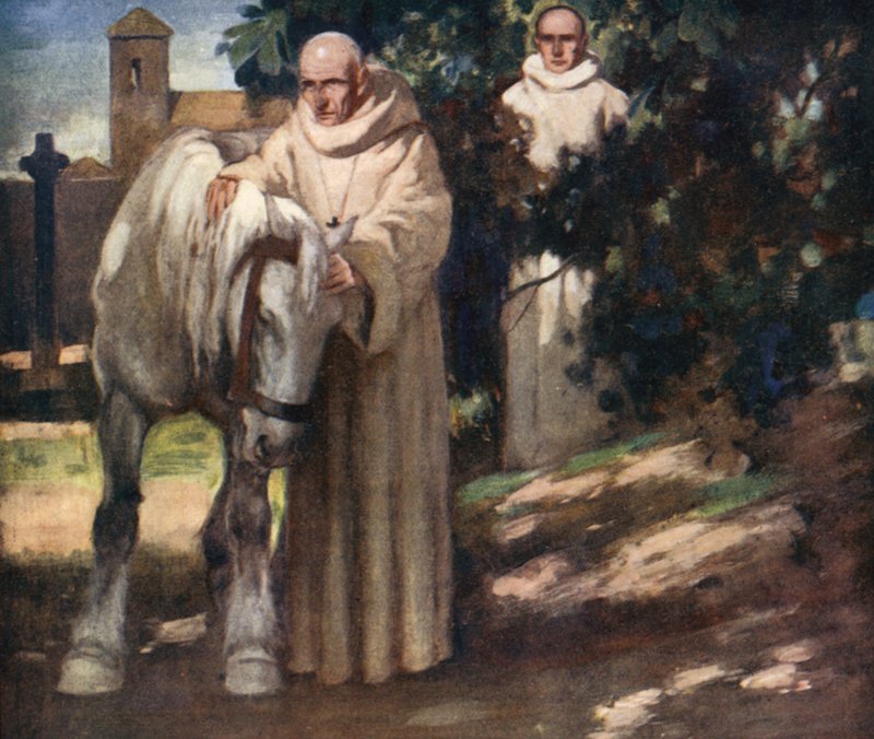 San Columba y el caballo blanco (litografía en color) de Stephen Reid