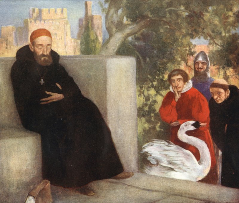 San Hugo de Lincoln y el cisne (litografía en color) de Stephen Reid