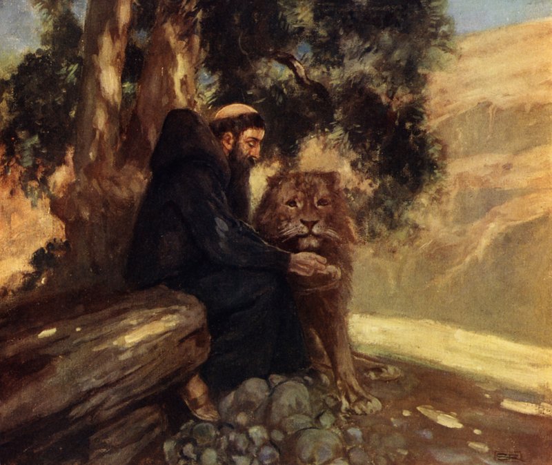 San Jerónimo y el León (litografía en color) de Stephen Reid