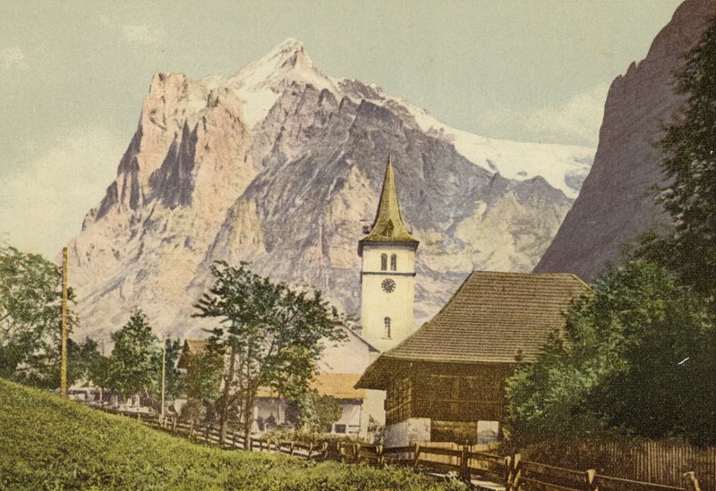 Oberland bernés: Grindelwald con iglesia (foto a color) de Swiss Photographer