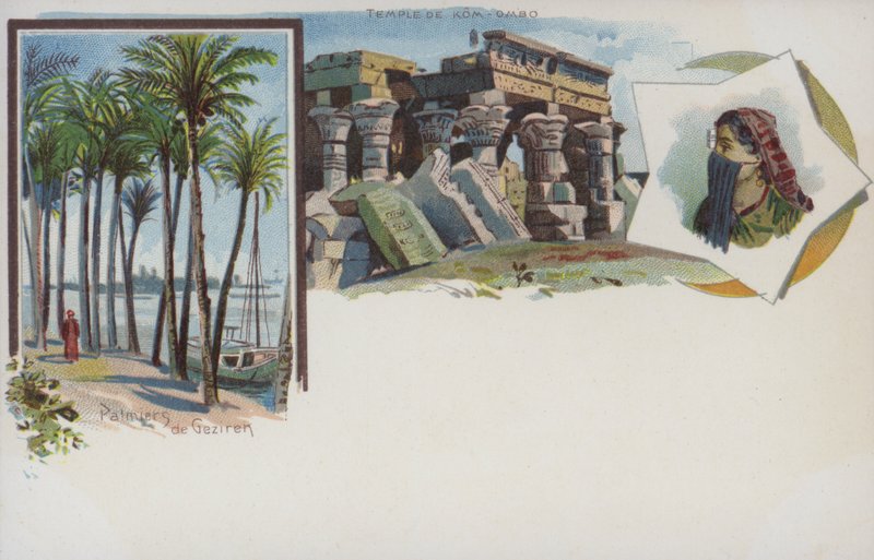 Escenas egipcias: palmeras en las orillas del Nilo en Gezira, El Cairo, y el Templo de Kom Ombo de Swiss School