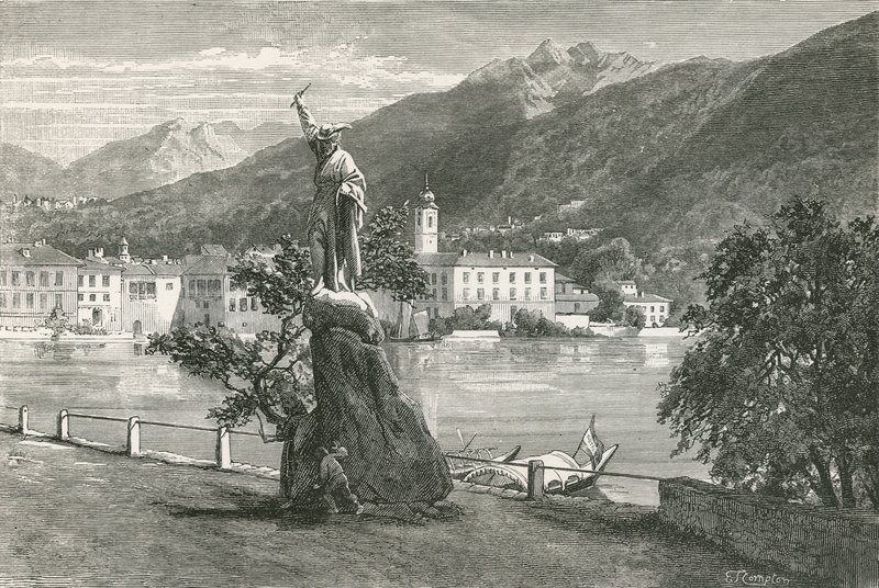 Lugano, con la estatua de Tell por Vela de Swiss School