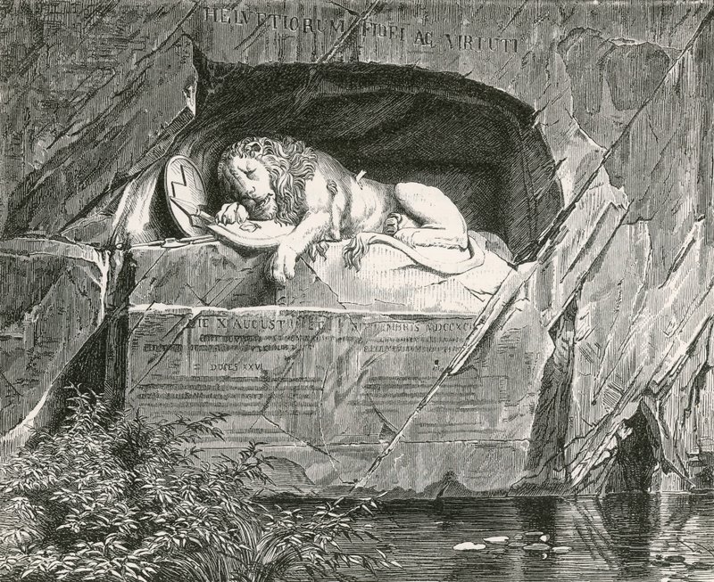 Monumento en Lucerna a los guardias suizos que cayeron defendiendo a la familia real de Francia, 10 de agosto de 1792 de Swiss School