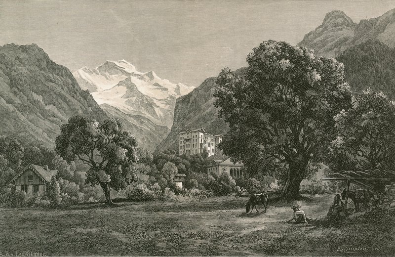 La Jungfrau y la apertura del valle de Lauterbrunnen, desde cerca de Interlaken de Swiss School