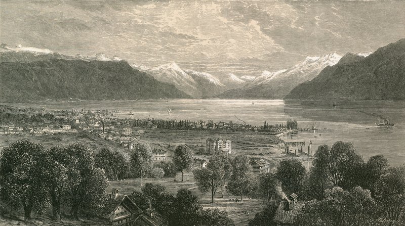 Vevey y la parte superior del lago de Ginebra, mirando hacia el valle del Ródano de Swiss School