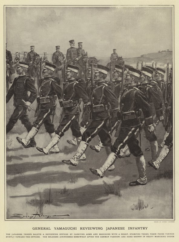 General Yamaguchi revisando la infantería japonesa de Sydney Adamson
