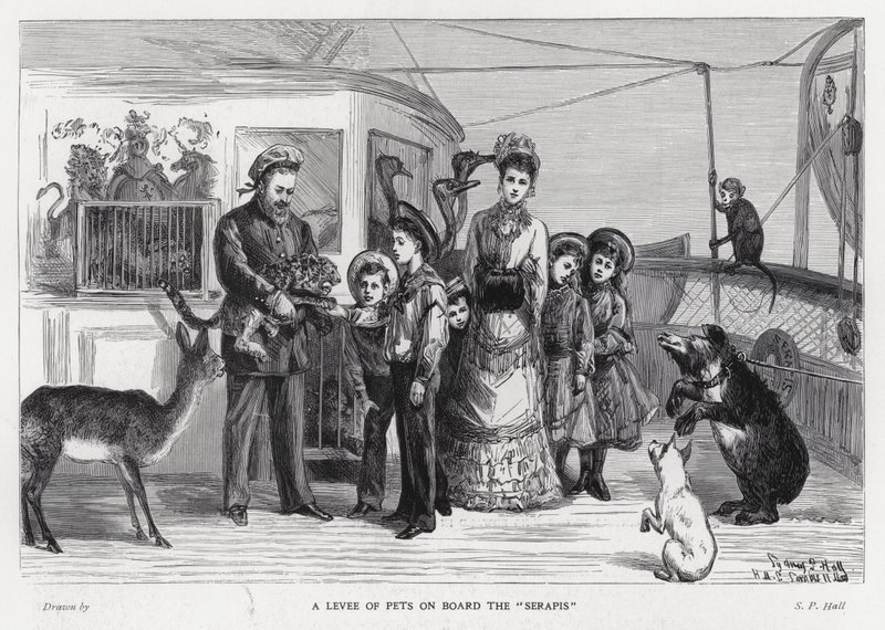 El Rey Eduardo VII con animales salvajes capturados a bordo del buque Serapis en su visita a la India de Sydney Prior (after) Hall
