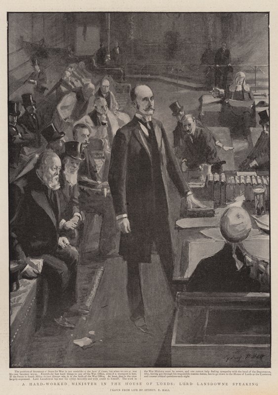 Un ministro muy trabajado en la Cámara de los Lores, Lord Lansdowne hablando de Sydney Prior Hall