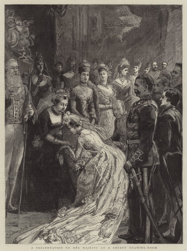 Una presentación a Su Majestad en un reciente salón de dibujo de Sydney Prior Hall